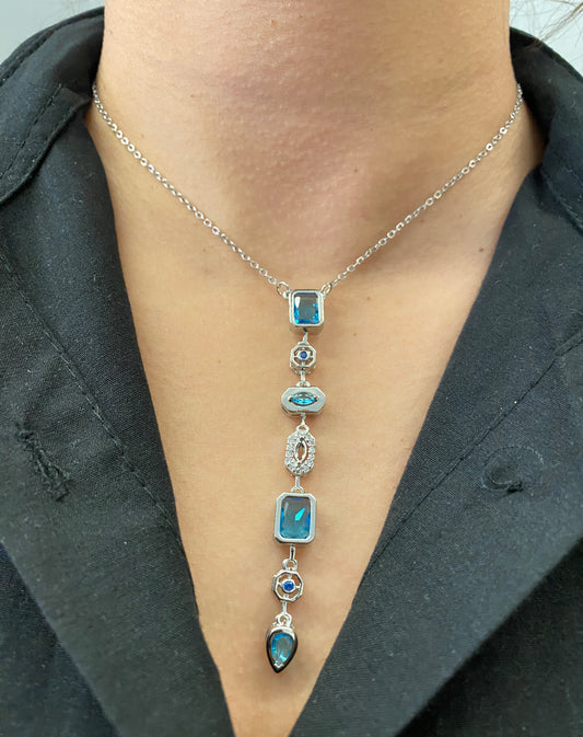 VALORE™ GÖK MAVİSİ GÜMÜŞ ZİRKON TAŞLI “Y” TASARIM KOLYE