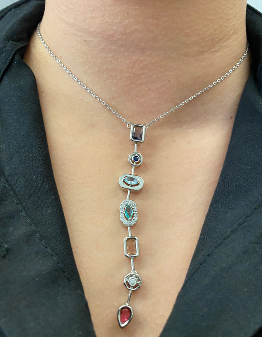 VALORE™ 7 ELEMENTLİ ZİRKON TAŞLI “Y” Tasarım Kolye (Gümüş Kaplama Çelik)