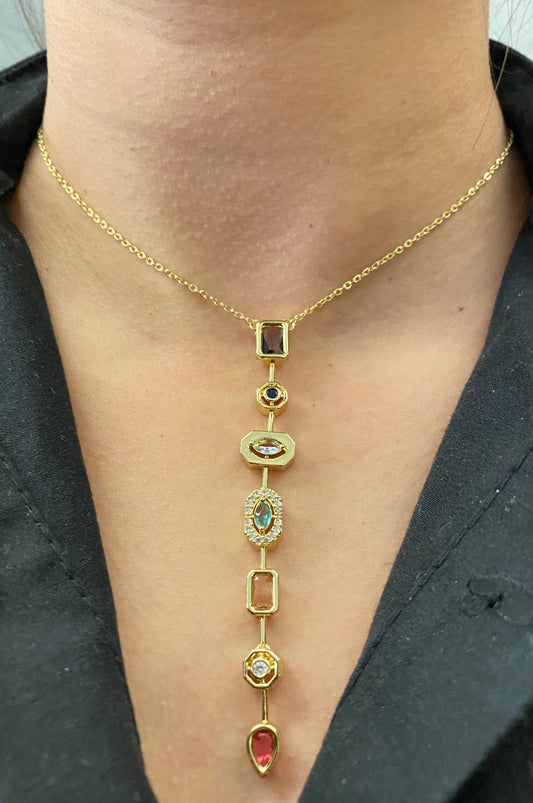 VALORE™ 7 ELEMENTLİ ZİRKON TAŞLI “Y” MODEL GOLD TASARIM KOLYE