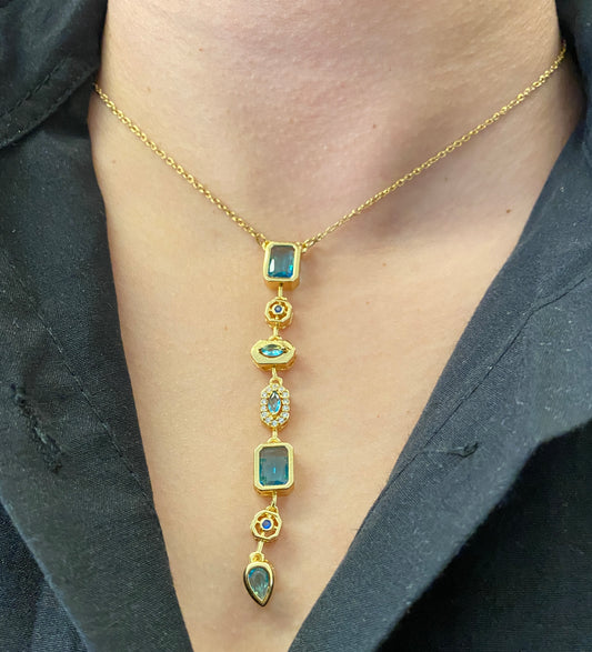 VALORE™ GÖK MAVİSİ ZİRKON TAŞLI ALTIN “Y” TASARIM KOLYE