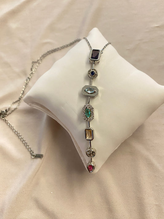 VALORE™  7 ELEMENTLİ ZİRKON TAŞLI “Y” Tasarım Kolye (Gümüş Kaplama Çelik)